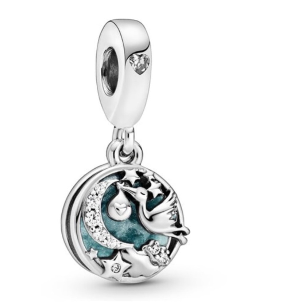 Silver and Blue Stork Charm